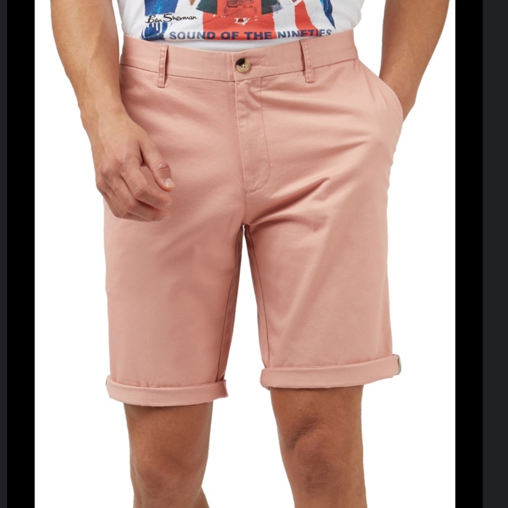 BEN SHERMAN Signature Flat Front Stretch Cotton Chino Shorts in Light Pink